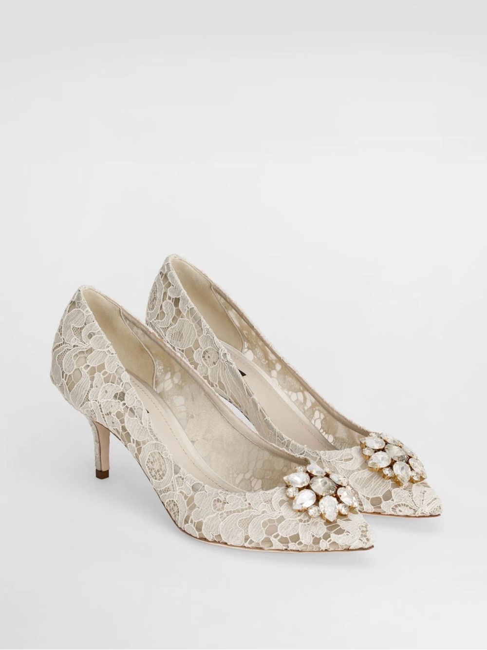 Dolce & Gabbana Lace Crystal Embellished Pumps Ivory EU 38 Wedding Heels